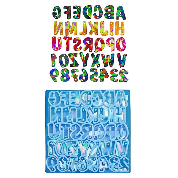 

PandaHall DIY Letter A~Z Holographic Connector Charm Silicone Molds, for DIY Jewelry Making, Light Sky Blue, 91x91x5.5mm, Hole: 1.5mm, Inner...