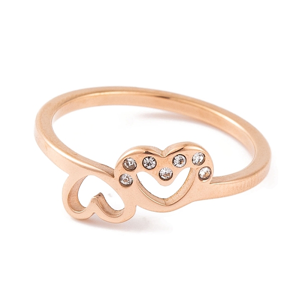 304 Edelstahl-Fingerring Mit Strass-Herz Für Damen