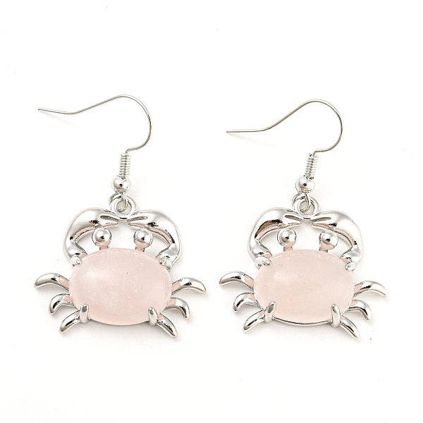 

PandaHall Natural Rose Quartz Crab Dangle Earrings, Platinum Brass Earrings, 39x26mm Rose Quartz Crab