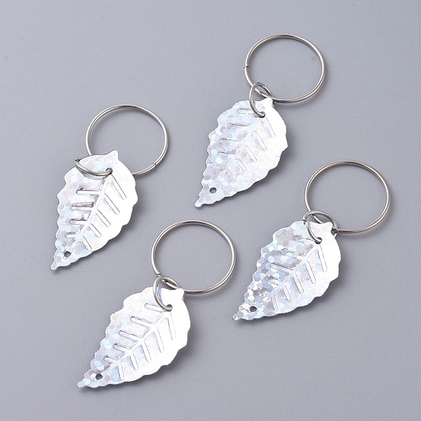 

PandaHall Plastic Paillette/Sequin Hair Braid Rings Pendants, Hair Clip Headband Accessories, Leaf, Silver, 40mm Plastic Leaf Silver