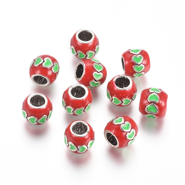 

PandaHall Antique Silver Plated Alloy European Beads, Large Hole Beads, with Enamel, Barrel with Heart, Red, 10x9mm, Hole: 5mm Alloy+Enamel...
