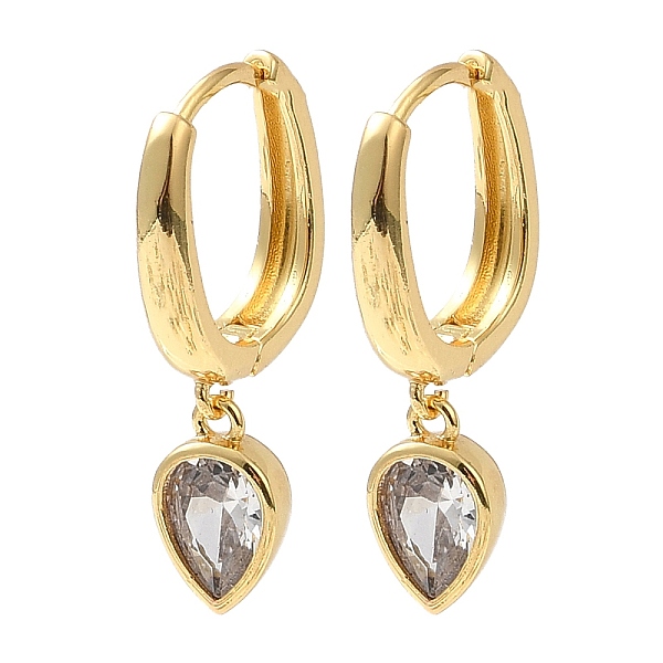 

PandaHall Cubic Zirconia Teardrop Dangle Hoop Earrings, Rack Plating Brass Earrings for Women, Lead Free & Cadmium Free, Real 18K Gold...
