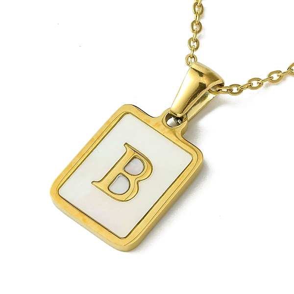 

PandaHall Ion Plating(IP) Rectangle with Initial Letter 304 Stainless Steel Pendant Necklace, white Shell, Real 18K Gold Plated, Letter B...