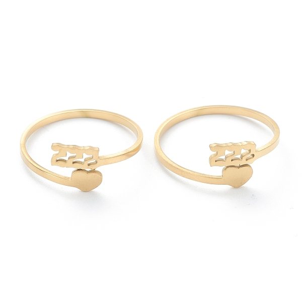 PandaHall Ion Plating(IP) 201 Stainless Steel Cuff Rings, Open Rings, Numbers 2 with Heart, Real 18K Gold Plated, Number 2: 4x10mm, US Size...