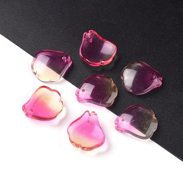 

PandaHall Baking Paint Glass Beads, Petal, Two Tone, Fuchsia, 15.5x14.5x4mm, Hole: 1mm Glass Teardrop Pink