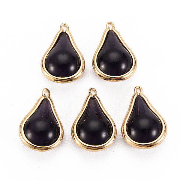 

PandaHall Transparent Glass Pendants, with Brass Findings, Teardrop, Light Gold, Indigo, 19x12x8mm, Hole: 1mm Brass+Glass Teardrop Purple