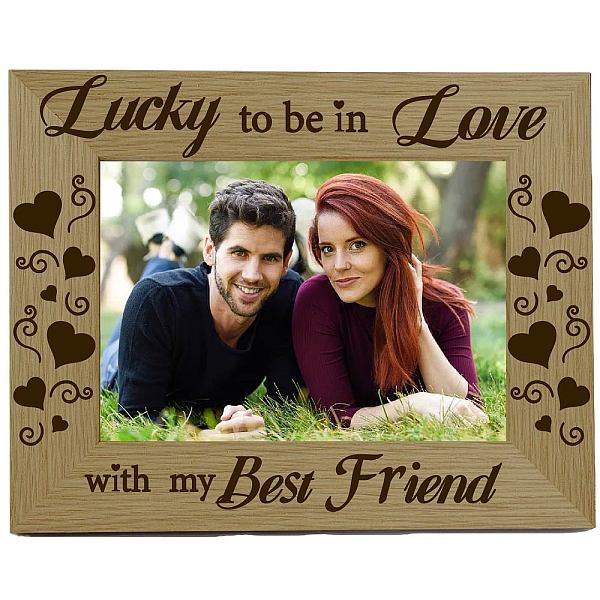 

PandaHall CREATCABIN Lucky to be in Love with my Best Friend Picture Frame Wood Photo Frames Engraved Display 4x6 Horizontal Tabletop...