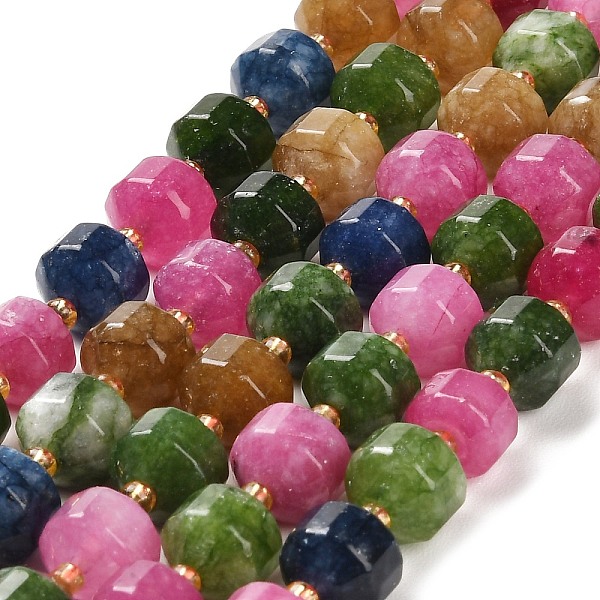 

PandaHall Natural Dyed White Jade Beads Strands, Faceted Bicone Barrel Drum, with Seed Beads, 9.5~10x9~9.5mm, Hole: 1mm, about 35pcs/strand...
