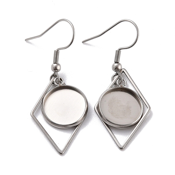 

PandaHall 201 Stainless Steel Earring Hooks, with Rhombus Blank Pendant Trays, Flat Round Setting for Cabochon, Stainless Steel Color, 42mm...
