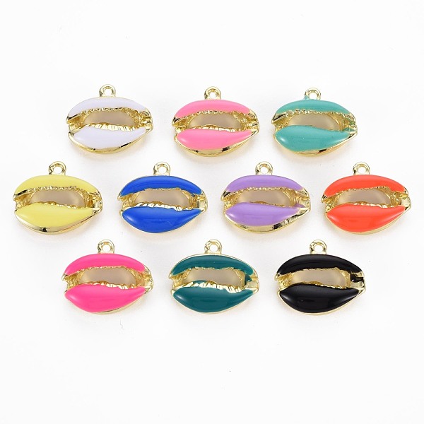 

PandaHall Rack Plating Alloy Pendants, with Enamel, Cadmium Free & Lead Free, Cowrie Shell, Light Gold, White, 16.5x19x5.5mm, Hole: 1.6mm..., Multicolor