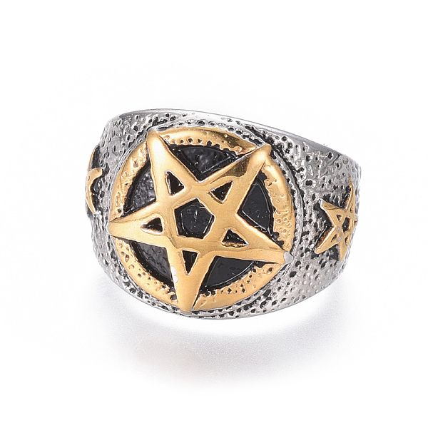 

PandaHall 304 Stainless Steel Wide Band Rings, Pentacle, Antique Silver & Antique Golden, Size 7~12, 17~22mm 304 Stainless Steel