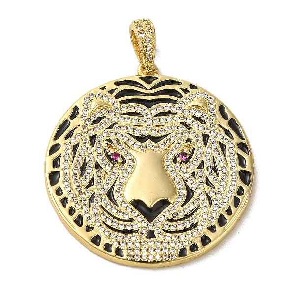 

PandaHall Brass Micro Pave Clear Cubic Zirconia with Enamel Pendants, Real 18K Gold Plated, Tiger, 37.5x35x2.5mm, Hole: 7x4mm Brass+Cubic...