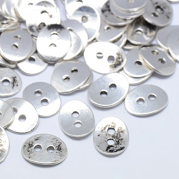 

PandaHall Tibetan Style Alloy Buttons, 2-Hole, Lead Free and Nickel Free, Oval, Antique Silver, 14x11x1mm, Hole: 2mm Alloy Oval