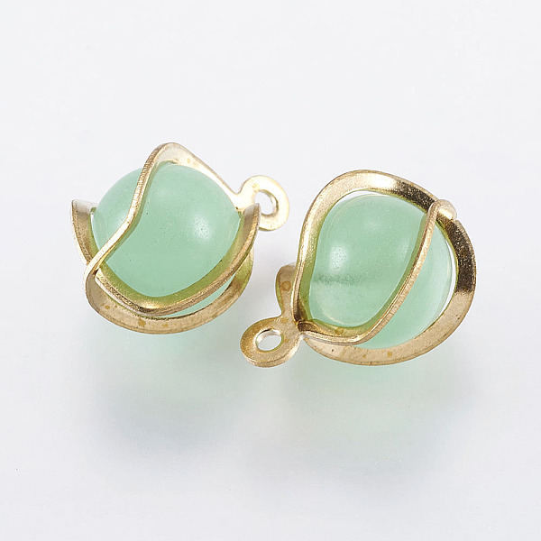

PandaHall Cat Eye Charms, with Brass Finding, Round, Golden, Medium Aquamarine, 13.5x10mm, Hole: 1mm Brass+Cat Eye Round Green