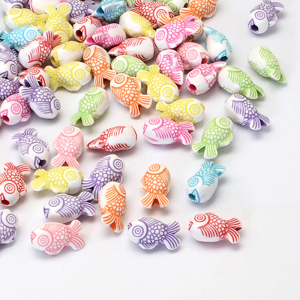 

PandaHall Fish Craft Style Acrylic Beads, Mixed Color, 15x9x7.5mm, Hole: 2.5mm, about 1100pcs/500g Acrylic Fish Multicolor