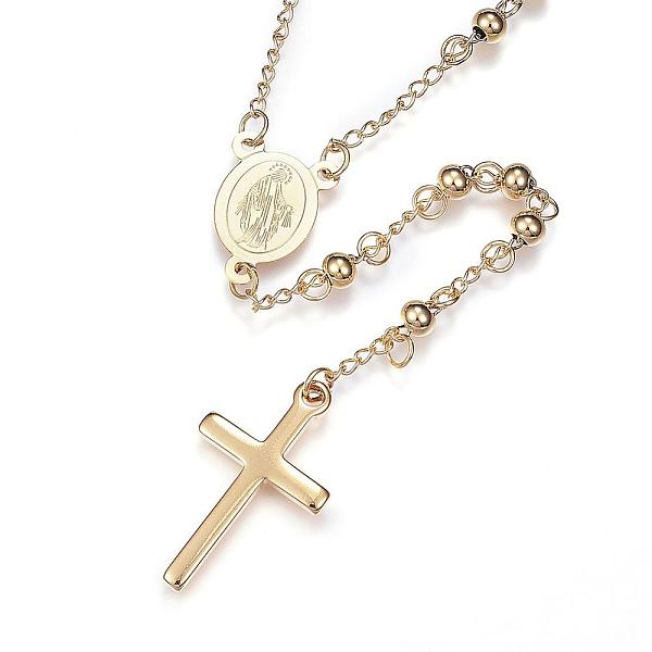 

PandaHall 304 Stainless Steel Rosary Bead Necklaces, with Cross Pendant and Lobster Claw Clasps, Golden, 25.6 inch(65cm) 304 Stainless Steel