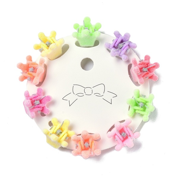 

PandaHall Kids Hair Accessories, Flocky Plastic Claw Hair Clips, with Iron Spring, Crown, Mixed Color, 15.5x15x12mm Plastic Multicolor