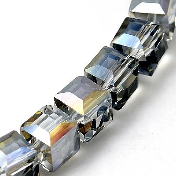 

PandaHall Electorplated Glass Beads, Rainbow Plated, Faceted, Cube, Light Grey, 9x9x9mm, Hole: 1mm Glass Cube Gray
