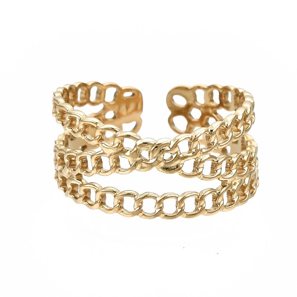 

PandaHall 304 Stainless Steel Criss Cross Open Cuff Ring, Chunky Hollow Ring for Women, Golden, US Size 7(17.3mm) 304 Stainless Steel