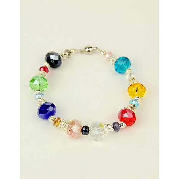 

PandaHall Glass Bracelets, with Iron Findings and Brass Magnetic Clasps, Colorful, 198mm Glass