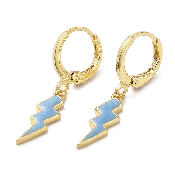 

PandaHall Lightning Bolt Real 18K Gold Plated Brass Dangle Leverback Earrings, with Enamel, Steel Blue, 29x5.5mm Brass Lightning Bolt