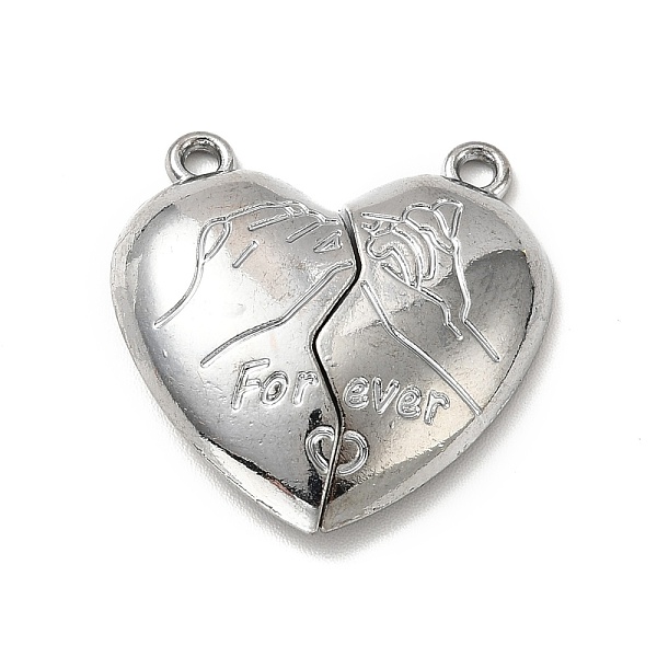 

PandaHall Alloy Magnetic Clasps, for Pendants Making, Heart, Platinum, 25.5x25x6mm, Hole: 1.6mm, Half: 25.5x13x6mm Alloy Heart