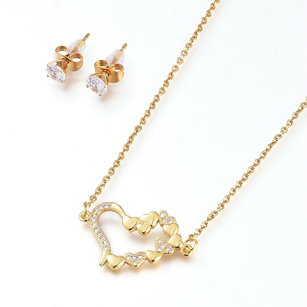 

PandaHall Brass Cubic Zirconia Pendant Necklace & Stud Earring Jeweley Sets, with 304 Stainless Steel Cable Chains, Lobster Claw Clasps and..., Clear