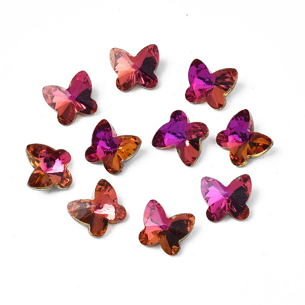 

PandaHall Pointed Back Glass Rhinestone Cabochons, Nail Art Decoration Accessories, AB Color Plated, Faceted, Butterfly, Orchid, 9x10x5mm..., Purple