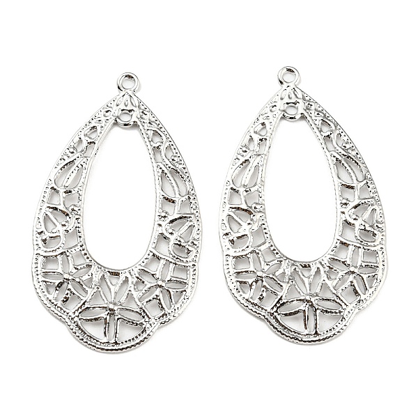 

PandaHall Brass 2-Loop Link Pendants, Teardrop with Flower, Filigree Finding, Real Platinum Plated, 33x18.5x1mm, Hole: 1mm Brass Teardrop