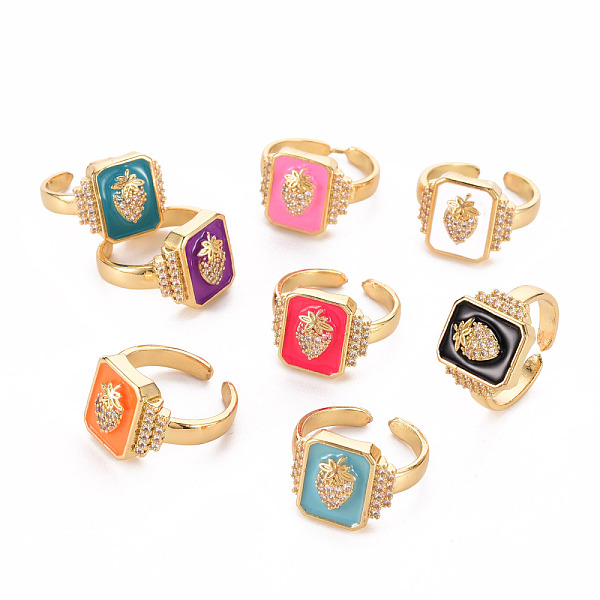 

PandaHall Brass Micro Pave Cubic Zirconia Wide Band Rings, Open Rings, with Enamel, Cadmium Free & Nickel Free & Lead Free, Rectangle with..., Multicolor