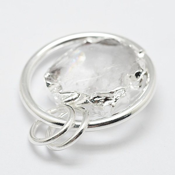 

PandaHall Natural Quartz Crystal Links connectors, with Jump Rings and Brass Findings, Flat Round, Silver Color Plated, 30x6~8mm, Hole: 8mm...