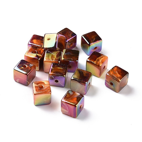

PandaHall UV Plating Rainbow Iridescent Acrylic Beads, with Gold Foil, Cube, Sienna, 16x16x16mm, Hole: 3mm Acrylic Cube Brown