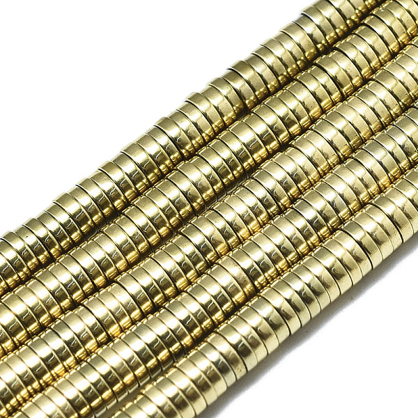 PandaHall Electroplate Non-magnetic Synthetic Hematite Beads Strands, Heishi Beads, Flat Round/Disc, Real 18K Gold Plated, 4.5x1mm, Hole...
