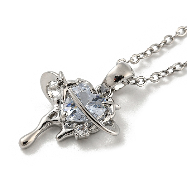

PandaHall Planet & Heart Glass Pendant, Brass Chain Necklaces, Platinum, 16.14 inch(41cm) Brass