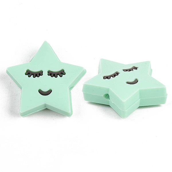 

PandaHall Food Grade Eco-Friendly Silicone Focal Beads, Chewing Beads For Teethers, DIY Nursing Necklaces Making, Star, Aquamarine..., Green