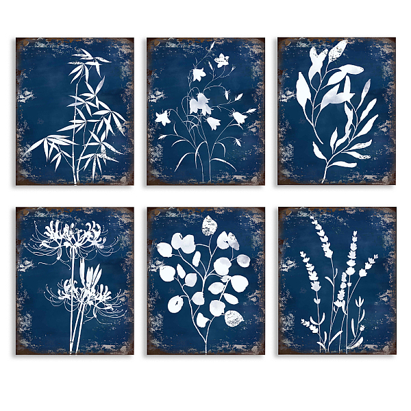 

PandaHall SUPERDANT Blue Ink Botanical Fern Eucalyptus Foliage Prints 8x10 Set of 6 UNFRAMED Watercolor Indigo Navy Leaf Wall Art Canvas...