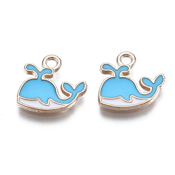 

PandaHall Alloy Enamel Charms, Cadmium Free & Lead Free, Whale Shaped, Light Gold, Deep Sky Blue, 12.5x13x1.5mm, Hole: 1mm Alloy+Enamel Fish