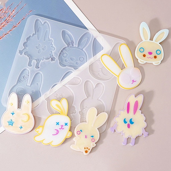 

PandaHall Animal Hair Clips Cabochon Silicone Molds, Resin Casting Molds, for UV Resin & Epoxy Resin Jewelry Making, Rabbit, 138x146x5mm..., Clear