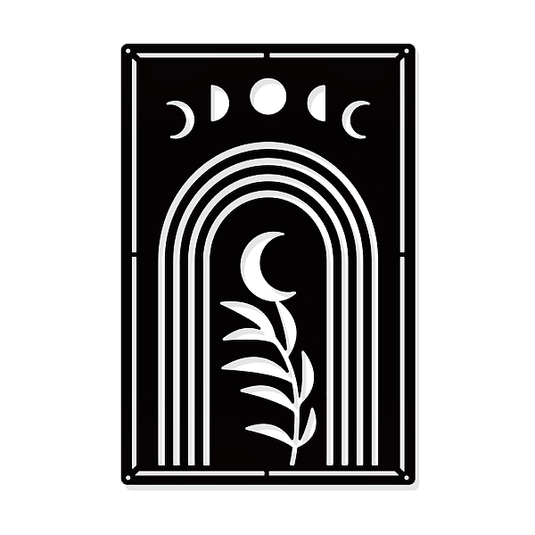 

PandaHall Iron Wall Art Decorations, for Front Porch, Living Room, Kitchen, Matte Style, with Screws, Rectangle, Moon Phase Pattern...