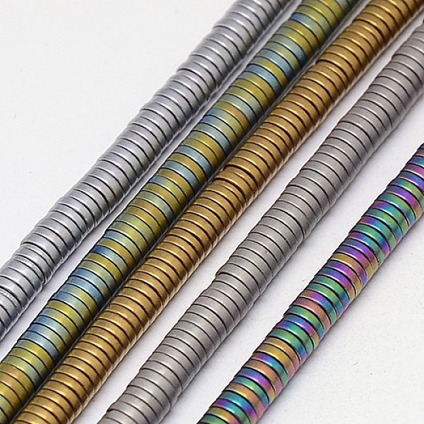

PandaHall Electroplate Non-magnetic Synthetic Hematite Beads Strands, Frosted, Heishi Beads, Flat Round/Disc, Grade A, Mixed Color, 4x1mm...