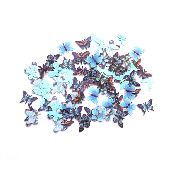 

PandaHall Paper Cabochons, Nail Art Decorations, Lifelike Butterfly, Sky Blue, 4~8x5~10x0.1mm Paper Butterfly Blue