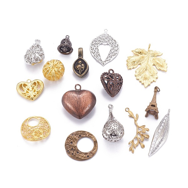 

PandaHall Brass Pendants, Mixed Shapes, Mixed Color, 15.5~41x10.5~31x1~15.5mm, Hole: 1~7.5mm Brass Mixed Shapes Multicolor