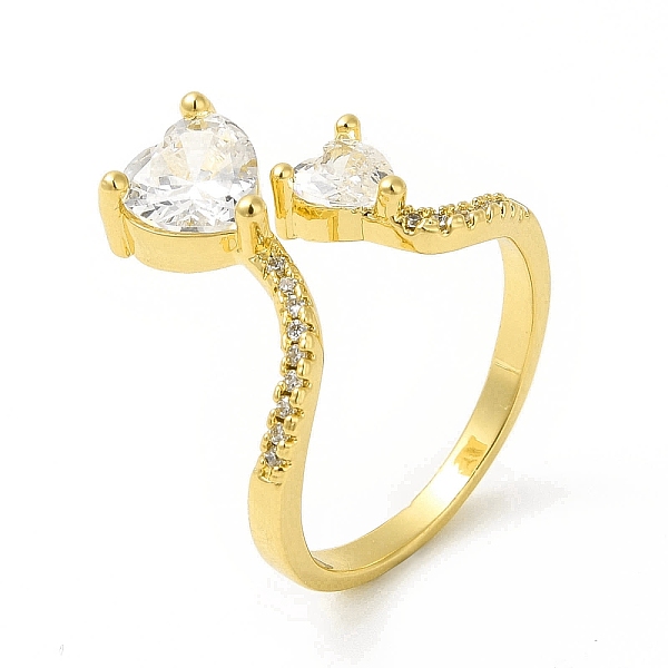 

PandaHall Clear Cubic Zirconia Double Heart Open Cuff Ring, Brass Jewelry for Women, Cadmium Free & Nickel Free & Lead Free, Real 18K Gold...