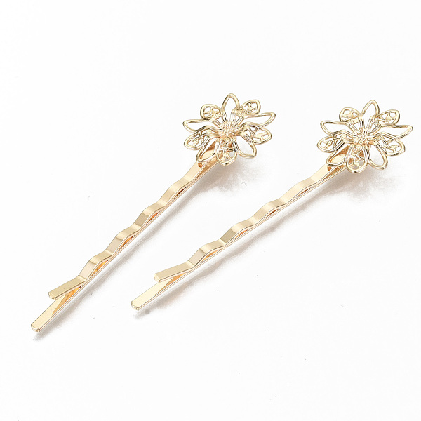 

PandaHall Brass Hair Bobby Pins, Nickel Free, Flower, Real 18K Gold Plated, 60.5x2mm Brass