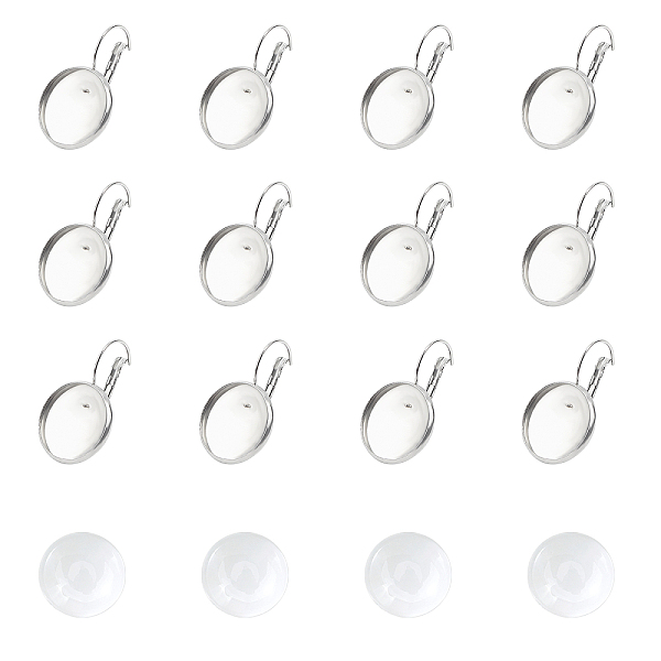 

PandaHall UNICRAFTALE 30pcs Leverback Earring with 30pcs Cabochons Stainless Steel Lever Back Earring Base Round Earring Blanks with 16mm..., Clear