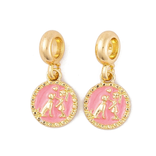 

PandaHall Rack Plating Alloy Pink Enamel European Dangle Charms, Flat Round with Dog & Girl Large Hole Pendants, Golden, 24.5mm, Flat Round...