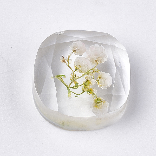 

PandaHall Resin Cabochons, with Dried Flower inside, Faceted, Square, White, 16x16x7mm Resin Square White