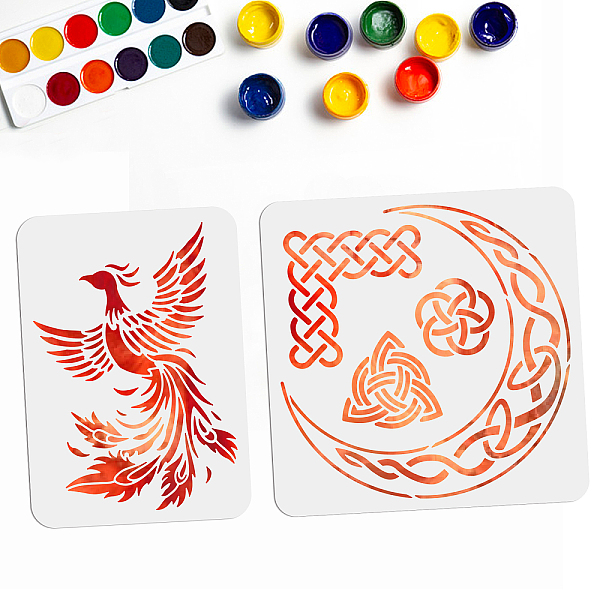 

PandaHall MAYJOYDIY Phoenix Stencils Firebird Drawing Template Moon Trinity Knot Painting Stencils Reusable 8.3x11.7/11.8×11.8inch T-Shirt...