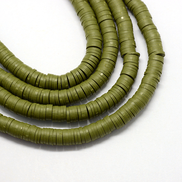 

PandaHall Handmade Polymer Clay Beads, Disc/Flat Round, Heishi Beads, Dark Olive Green, 6x1mm, Hole: 2mm, about 380~400pcs/strand, 17.7 inch...