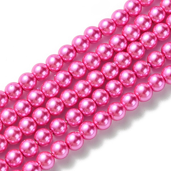 

PandaHall Grade A Glass Pearl Beads, Pearlized, Round, Hot Pink, 4mm, Hole: 0.7~1.1mm, about 100pcs/Strand, 16''(40.64cm) Glass Round